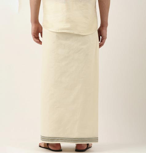 Men Off-White Solid Pure Cotton Dhoti With Green Border
